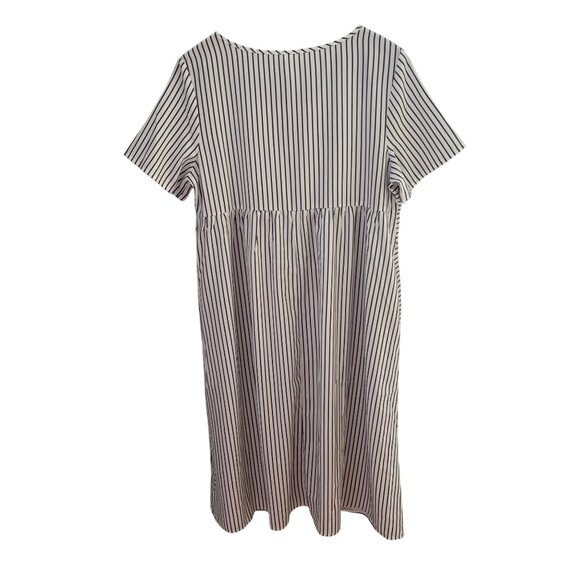 Zolucky Women's Midi Dress Sz Large White w/ Gray Pin Stripes Side Pockets Soft - Picture 9 of 12